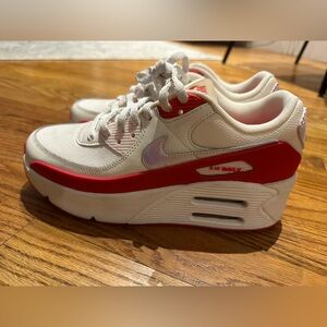 Nike Air Max 90 LV8 in a US 7.5 size, rose red color and white
